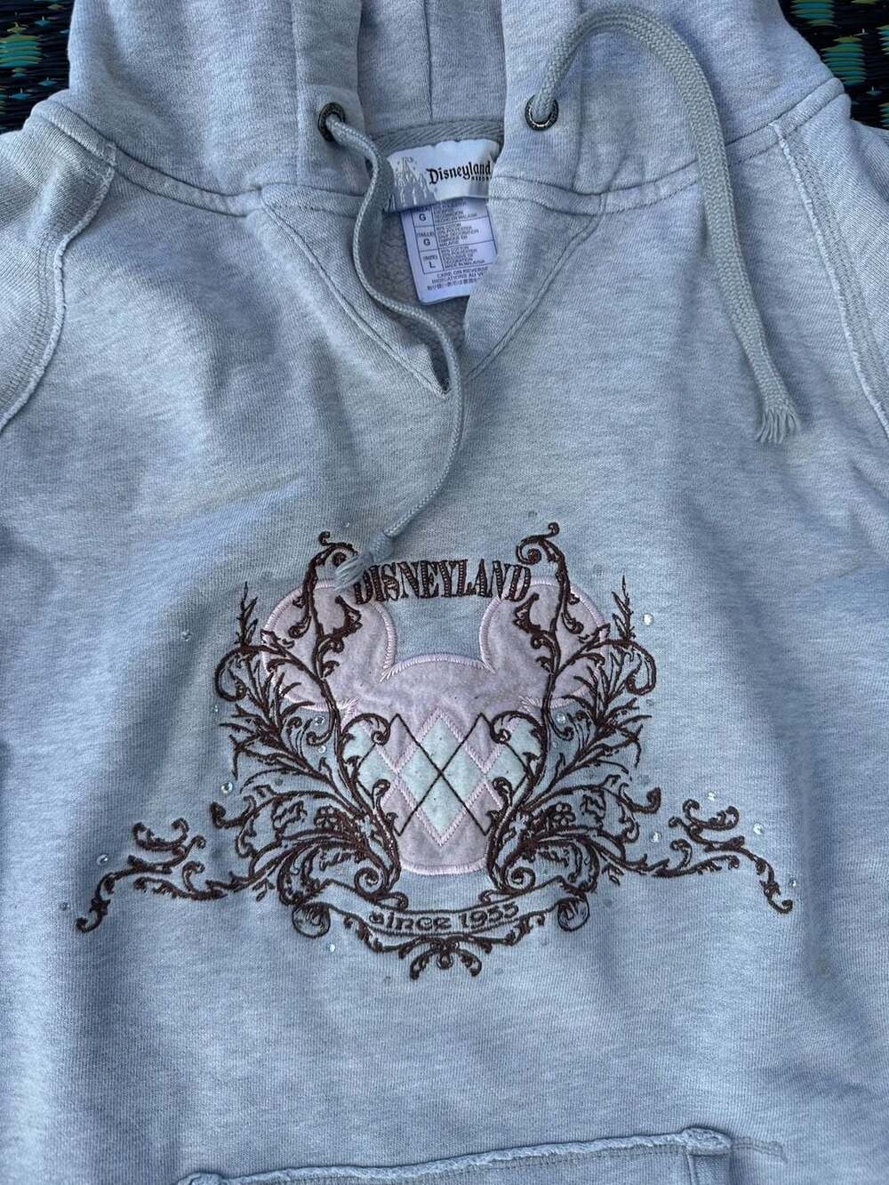 Disneyland Resort Hoodie Size L Grey Raw Edge 1955 Mickey